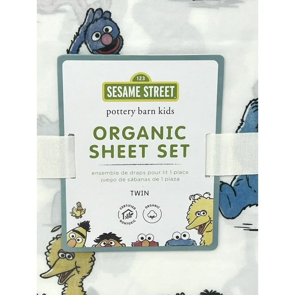 Pottery Barn Kids Sesame Street TWIN SIZE Organic Sheet Set of 3 Pc Big Bird